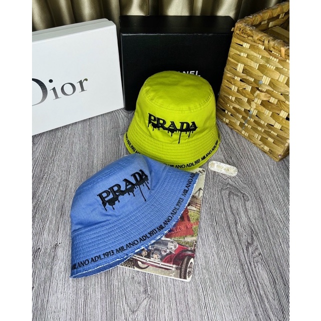 Mũ bucket vành cụp - nón tai bèo 2 mặt phối vành tưa thêu vành chữ P.R.A siêu đẹp chất xịn