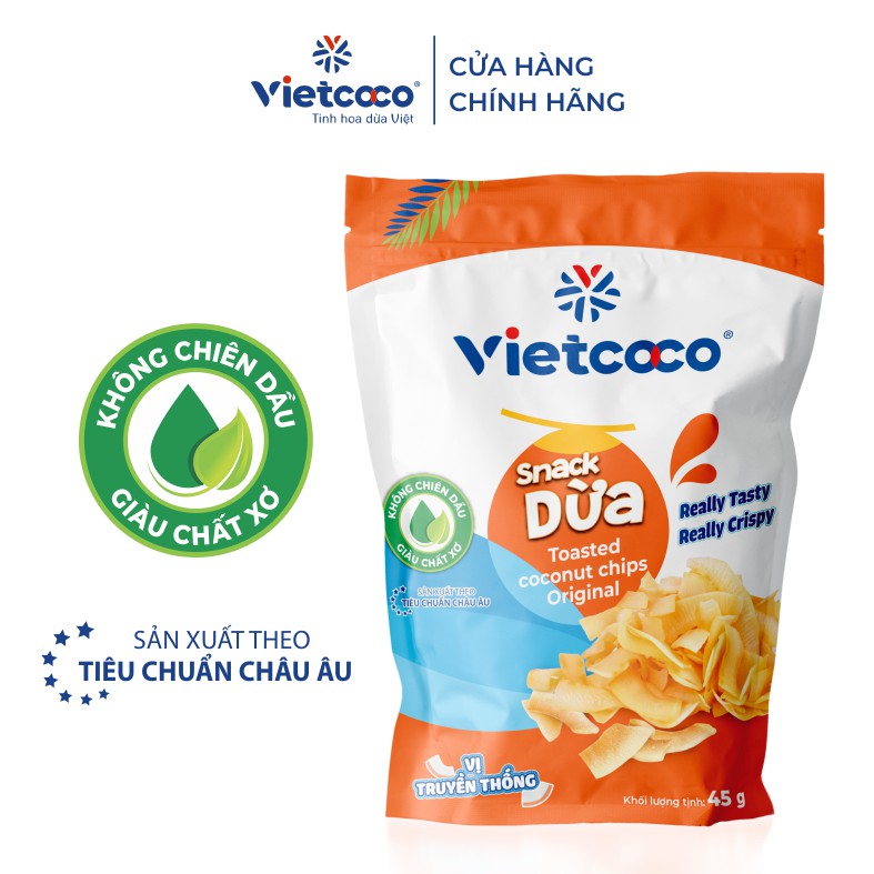 Combo 06 túi Snack dừa Vietcoco vị truyền thống 45gr/túi