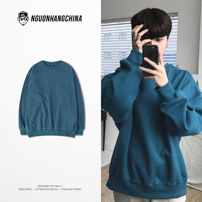 Áo Sweater Nỉ Nelly Heybig trơn màu xanh lam