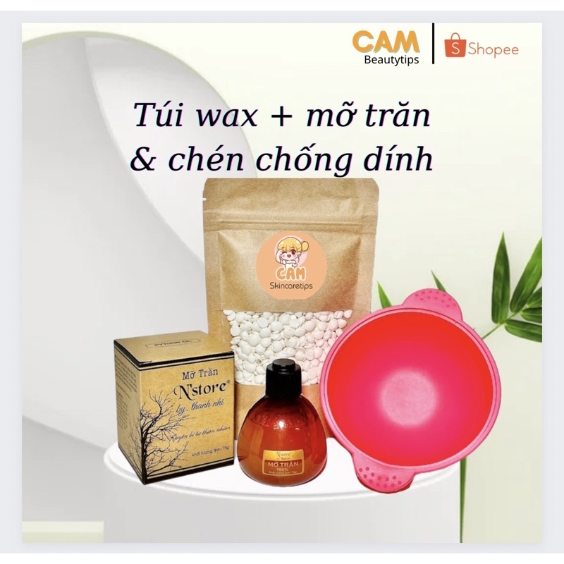 TRỌN BỘ COMBO TRIỆT LÔNG HẠT SÁP WAX COCONUT DỪA / WAX TRONG TẠI NHÀ AN TOÀN tặng chén silicon chống dính và que gỗ