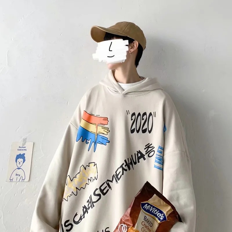 Áo Hoodie Dáng Rộng Họa Tiết Graffiti Cá Tính Cho Nam | BigBuy360 - bigbuy360.vn