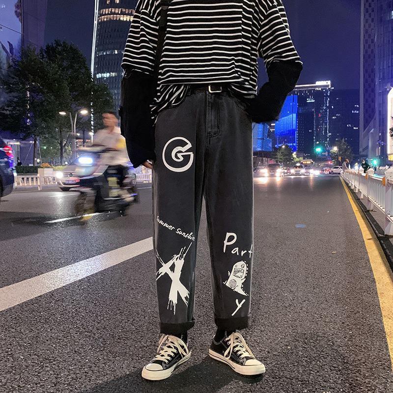 Men jeans Wide Leg denim pant Loose Straight Baggy men's jeans Streetwear Hip Hop casual Skateboard pants S-5XL Neutral trousers Straight jeans for male students trend graffiti jeans for men wide leg loose and versatile pants casual Korean version