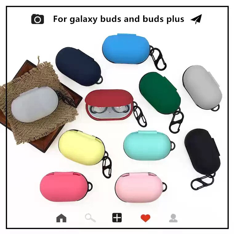 sxk00 Protective Case Cover For Samsung Galaxy Buds Plus Earphone Flip-open Silicone Case with Carabiner Waterproof Shockproof Cases