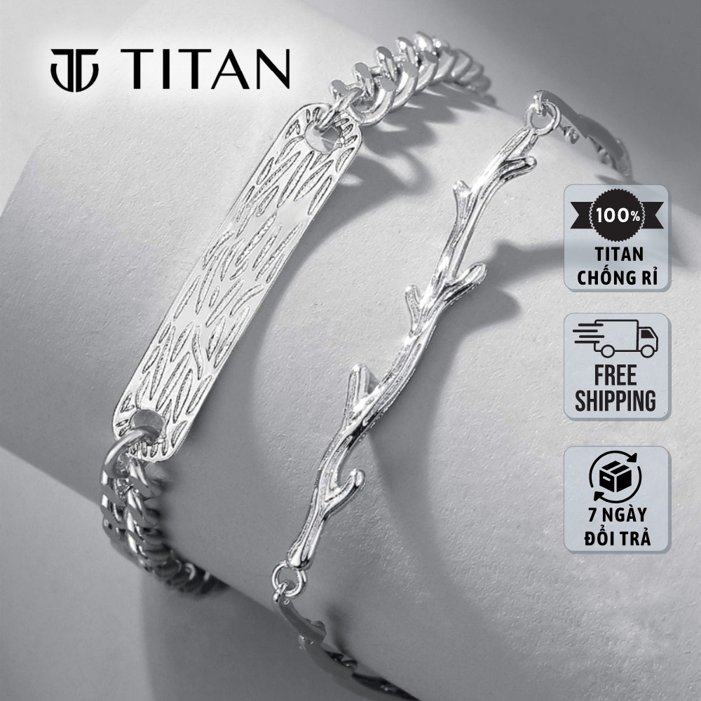 Vòng tay đôi nam nữ chuyện tình yêu cây liễu, lắc tay cặp đôi tình nhân quà tặng couple màu bạc 925 unisex Titan Shop