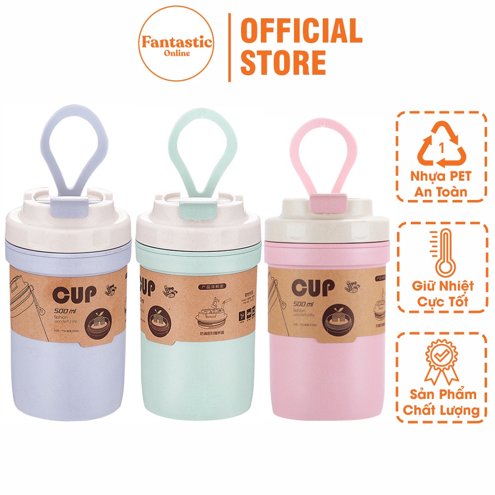 Cốc Lúa Mạch Đựng Canh Giữ Nhiệt Cup 500ml FANTASTIC - Thiết Kế 2 In 1 Tích Hợp Cốc Ăn Súp Và Bình Uống Nước
