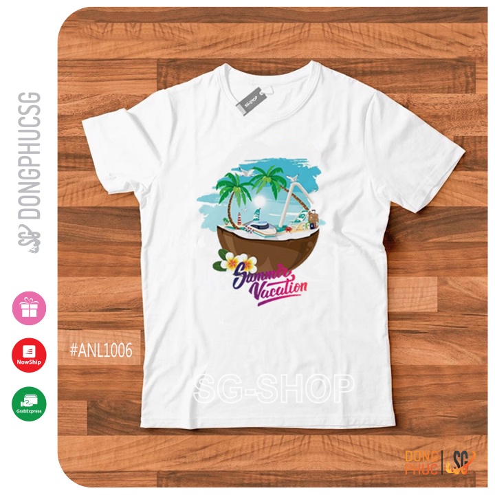 Áo thun hội nhóm unisex nam nữ gia đình VACATION phông màu trắng thun cotton mềm mịn ANL1006 | SG