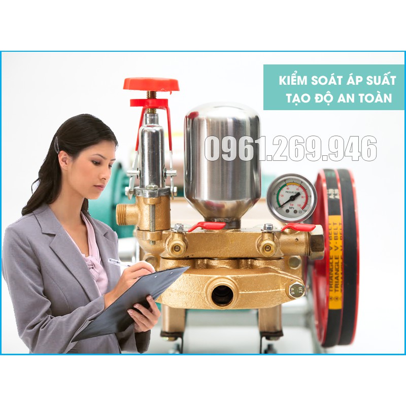 Máy rửa xe dây đai đầu xịt 1Hp motor 1.5kw tặng dây phun 10m, béc phun