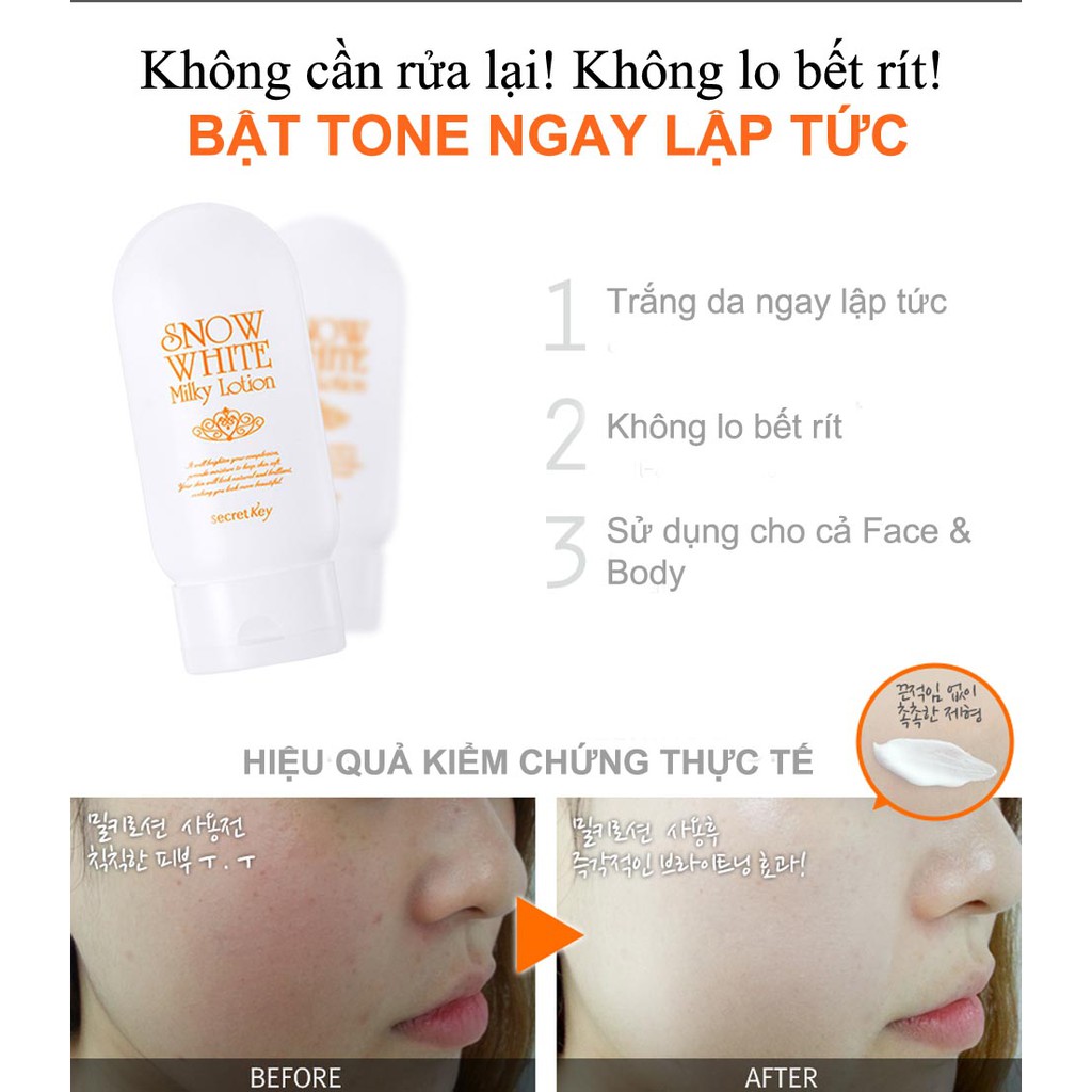 [Mã COSSKY6803 giảm 8% đơn 250k] Sữa Dưỡng Trắng Da Secret Key Snow White Milky Lotion 120gr