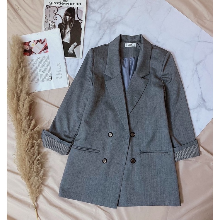 AK6 - Áo khoác blazer dáng dài phối tay