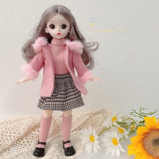 Búp bê cao 30cm 22 khớp xinh đẹp - váy kẻ dạ hồng
