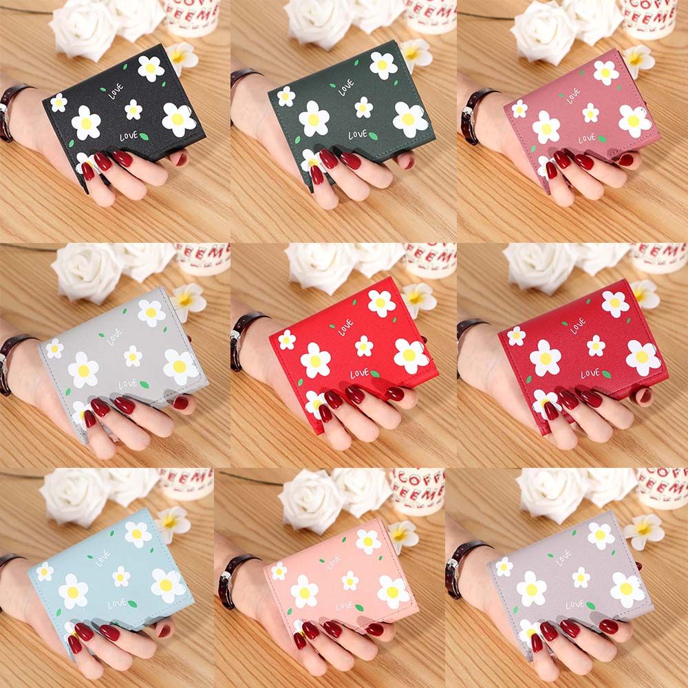 Ví Da Pu Mini Đựng Tiền / Thẻ In Họa Tiết Hoa Nhiều Màu Dễ Thương Cho Nữ