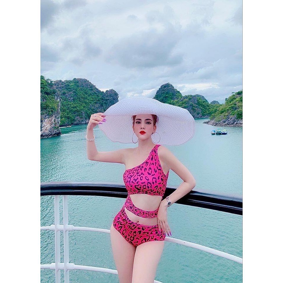 Bikini 1 Mảnh Da Báo Lệch Vai Khoét Eo, Đồ Bơi Liền Thân Da Beo Hai Màu [Ảnh Chụp Thật]  - OS050