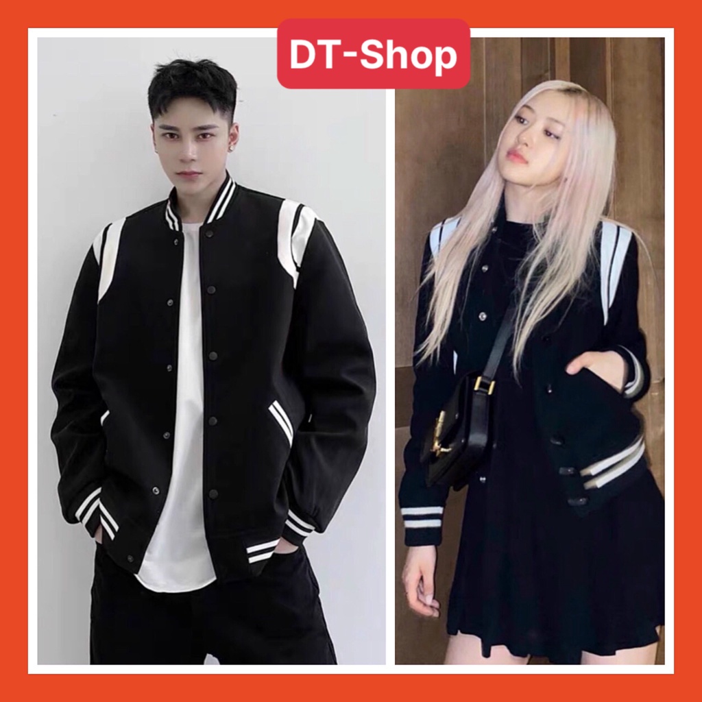 Áo bomber sọc vai form rộng cài nút chất nỉ bông dày dặn