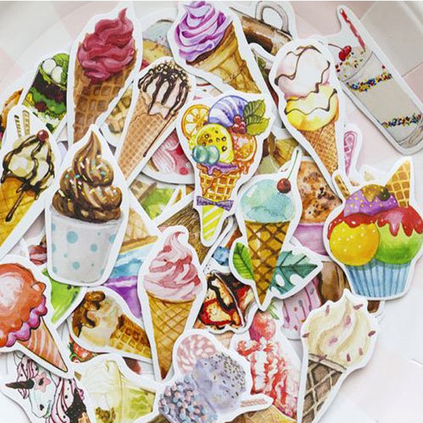 Hộp 50 Nhãn Dán Sticker Trang Trí Kem Dâu Ice-Cream