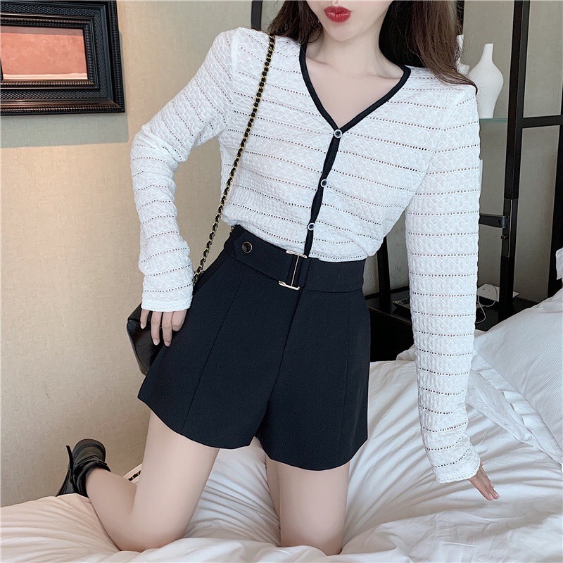 Quần sooc ống rộng giả đai cúc chéo đẹp 109