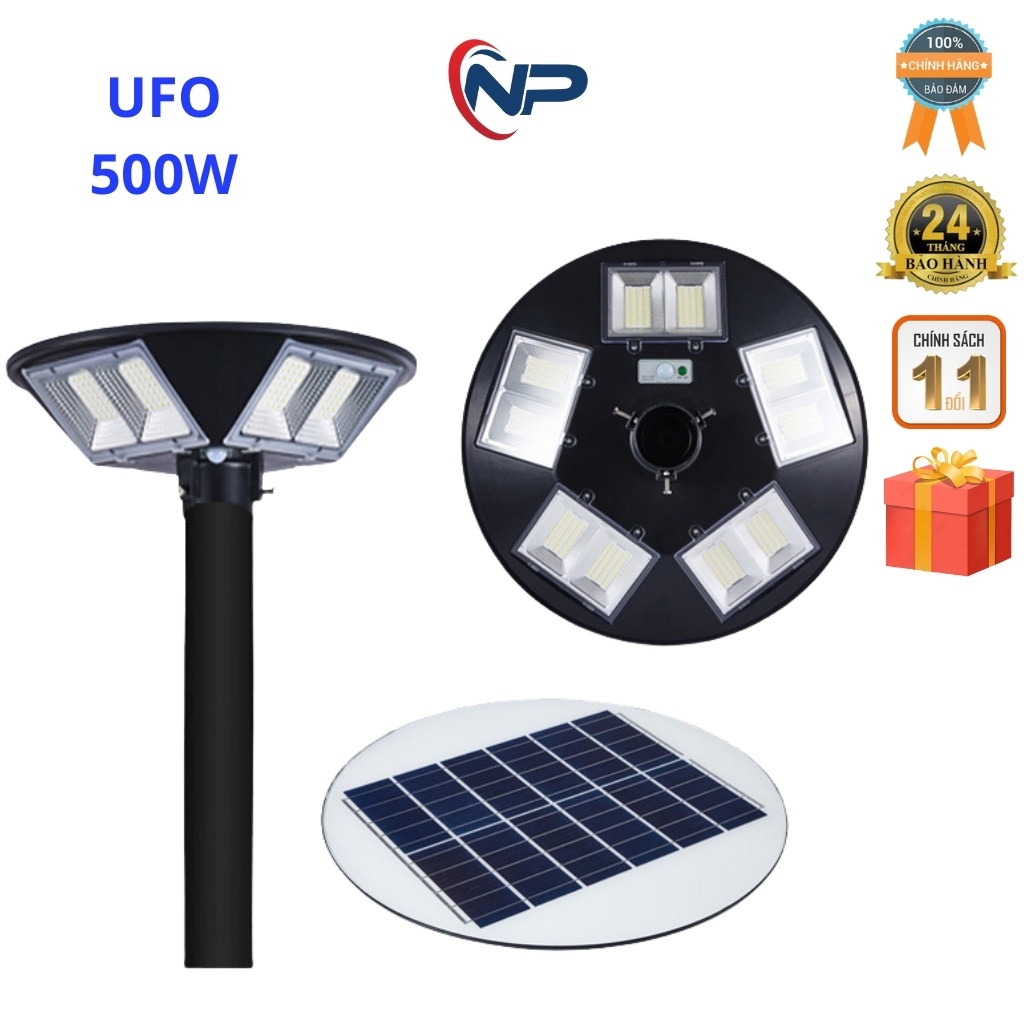 Đèn năng lượng mặt trời, đèn UFO 5 khoang led đôi công suất 500W mẫu mới chính hãng có điều khiển từ xa BH 2 năm