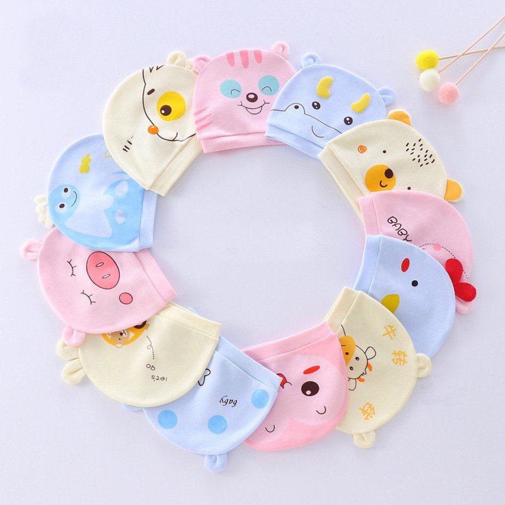 Mũ sơ sinh Cotton Họa Tiết đáng yêu cho bé 0-4 tháng tuổi