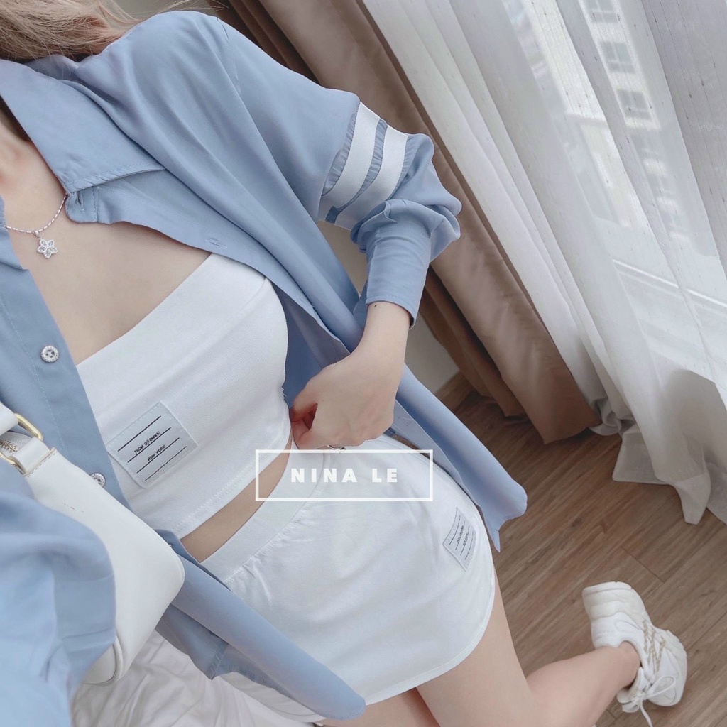 [Sales FreeShip] Set Bộ 3 Món Đi Chơi Nữ Chân Váy Ngắn Mix Áo Borip Khoắc Lụa Cúp Ngực Khoác Sơ Mi Tay Dài Quốc Dân