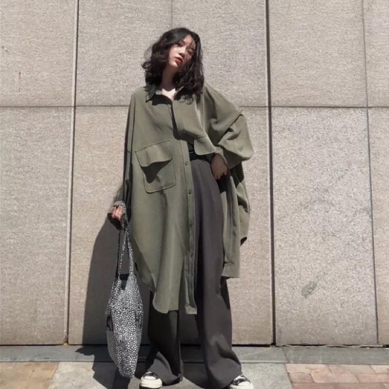 Áo sơ mi dài tay ngoại cỡ oversize unisex nam nữ vintage