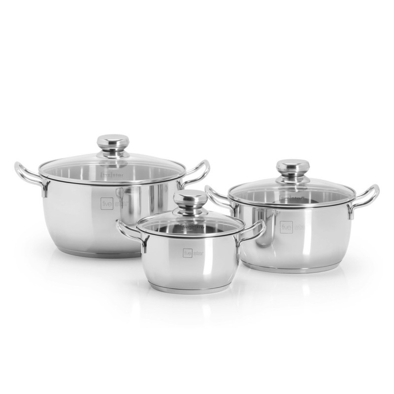 Bộ Nồi Bếp Từ 3 Nồi Inox Nắp Kính Dày 3 Đáy FiveStar Inox 430 Đáy Từ - Siêu Dày Dặn Và Sang Trọng