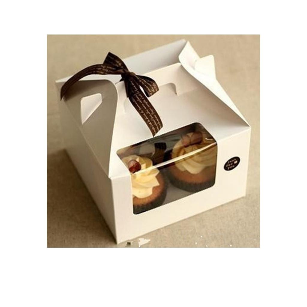 Hộp Đựng Bánh Cupcake 4bánh, 6 Bánh Màu Trắng Có Quai Xách