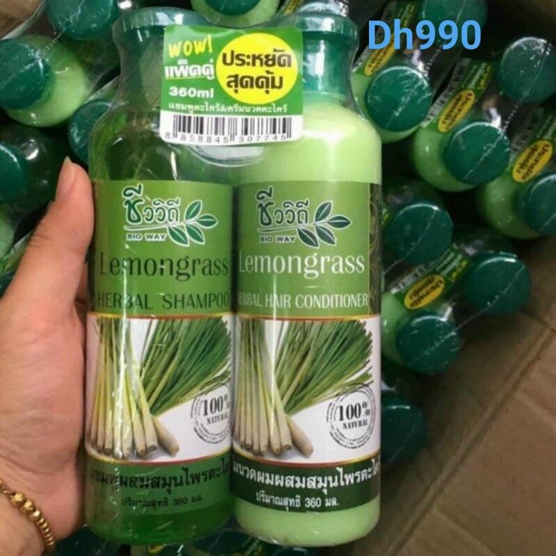 Combo dầu gội xả tinh dầu chanh chống rụng tóc & kích thích mọc tóc Bio Way Lemongrass 360ml- Thái Lan.