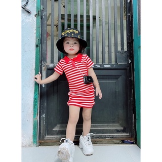 Đầm Body Sọc Đen Đỏ Bé Gái