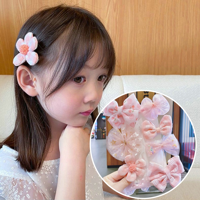 Set 8 Kẹp Tóc Nơ Ruy Băng Cho Bé Gái