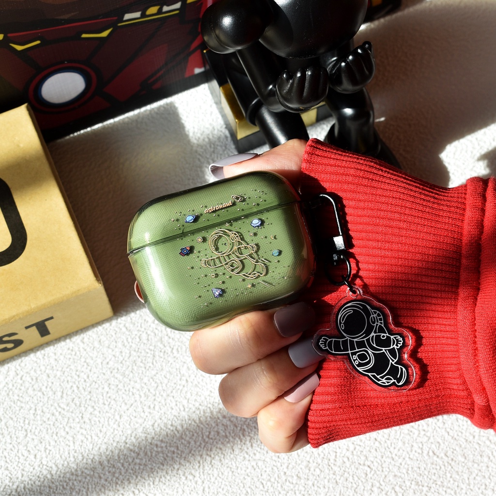 Vỏ Bảo Vệ Hộp Sạc Tai Nghe compatible AirPods 3 Pro compatible AirPods Pro compatible AirPods2 Gen Hình Phi Hành Gia Màu Vàng Trong Mờ 2021