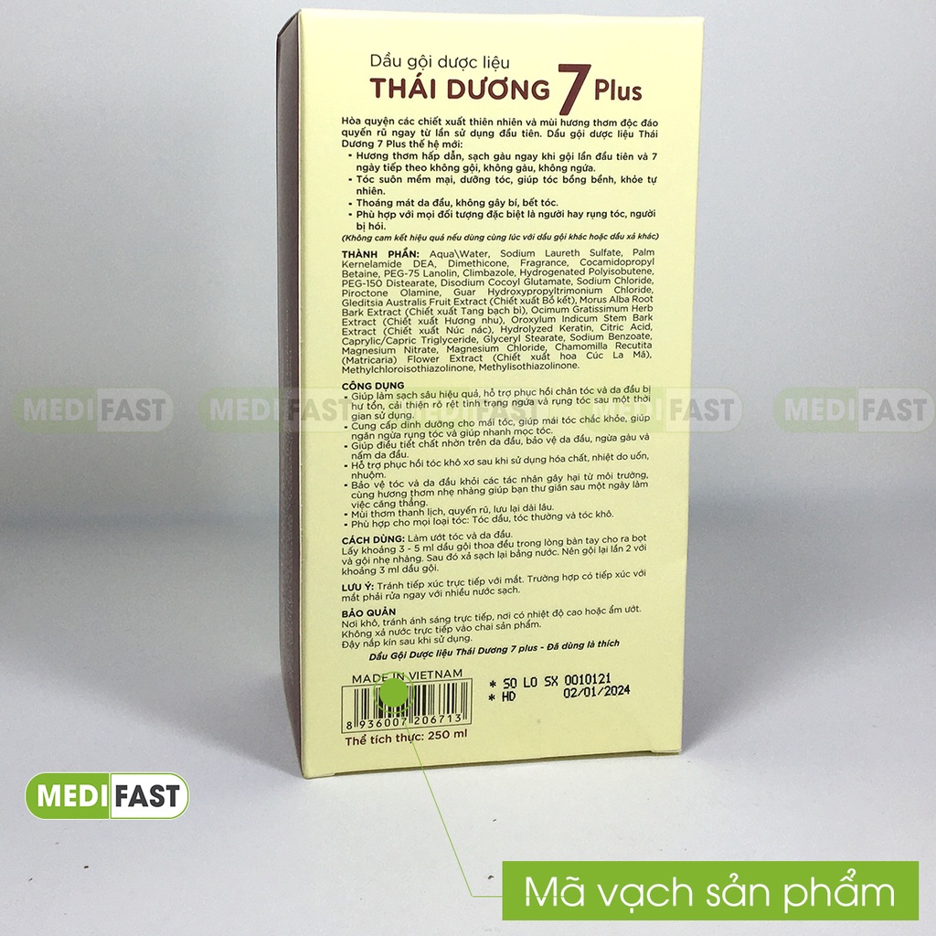 Dầu gội Thái Dương 7 Plus - Mẫu mới chai 250ml có Vòi tiện dụng - giảm ngứa và rụng tóc từ thảo dược