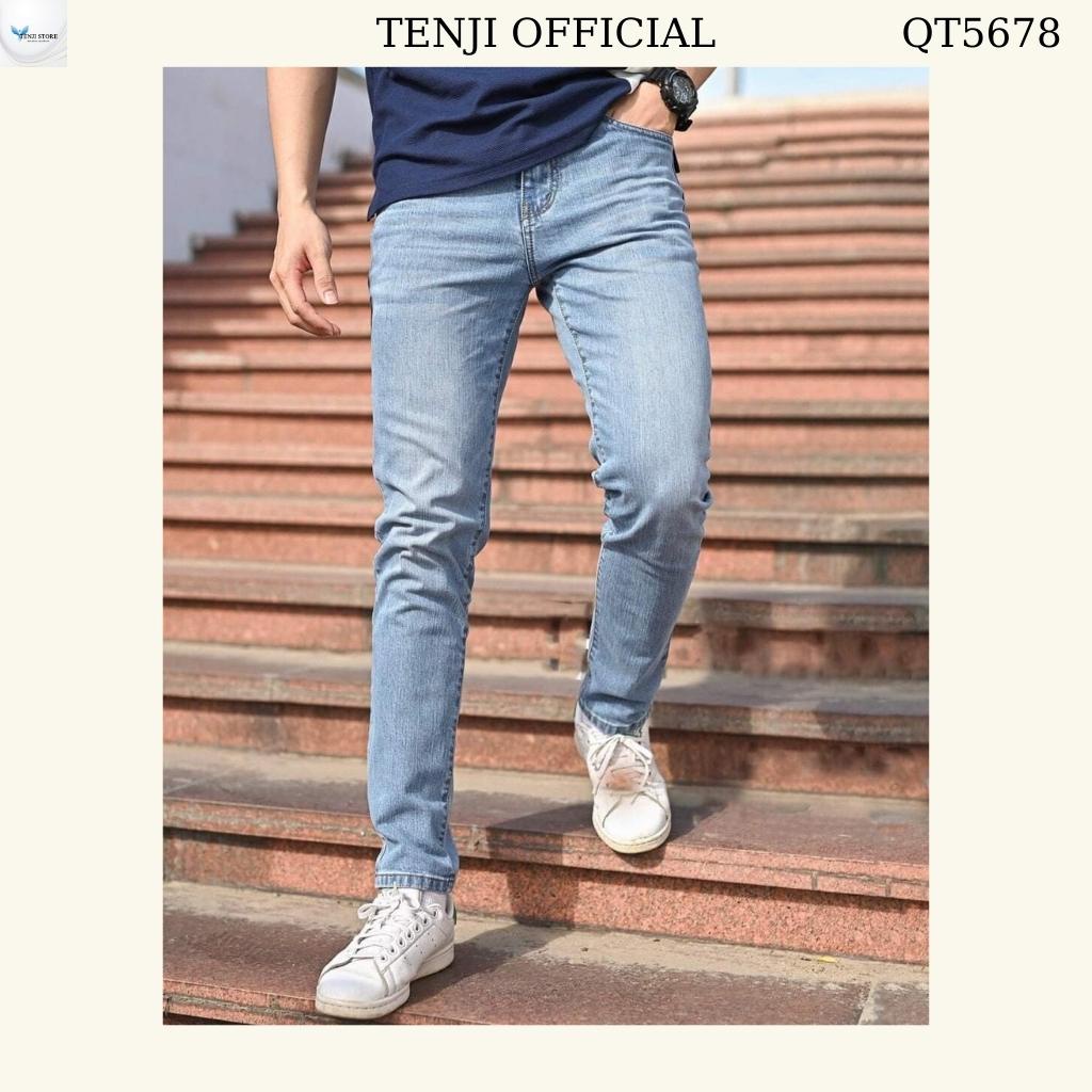 Quần jean nam xanh nhạt chất bò cao cấp trẻ trung cá tính co giãn vải dày đẹp mẫu mới QJ338 TENJI OFFICIAL
