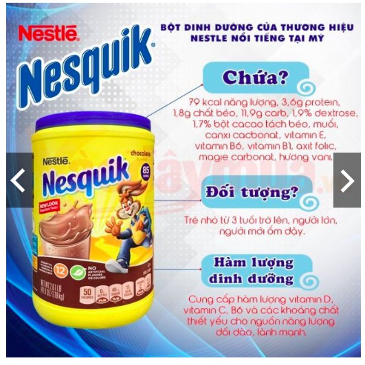 Sữa bột Nestlé Socola Nesquik Chocolate 1.275kg