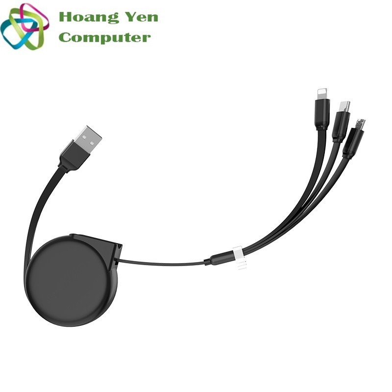 Cáp Sạc 3 Đầu Dây Rút Hoco U50 IP- Micro Usb-Type C 1M-BH 6 Tháng 1 đổi 1 (MÀU SẮC NGẪU NHIÊN)