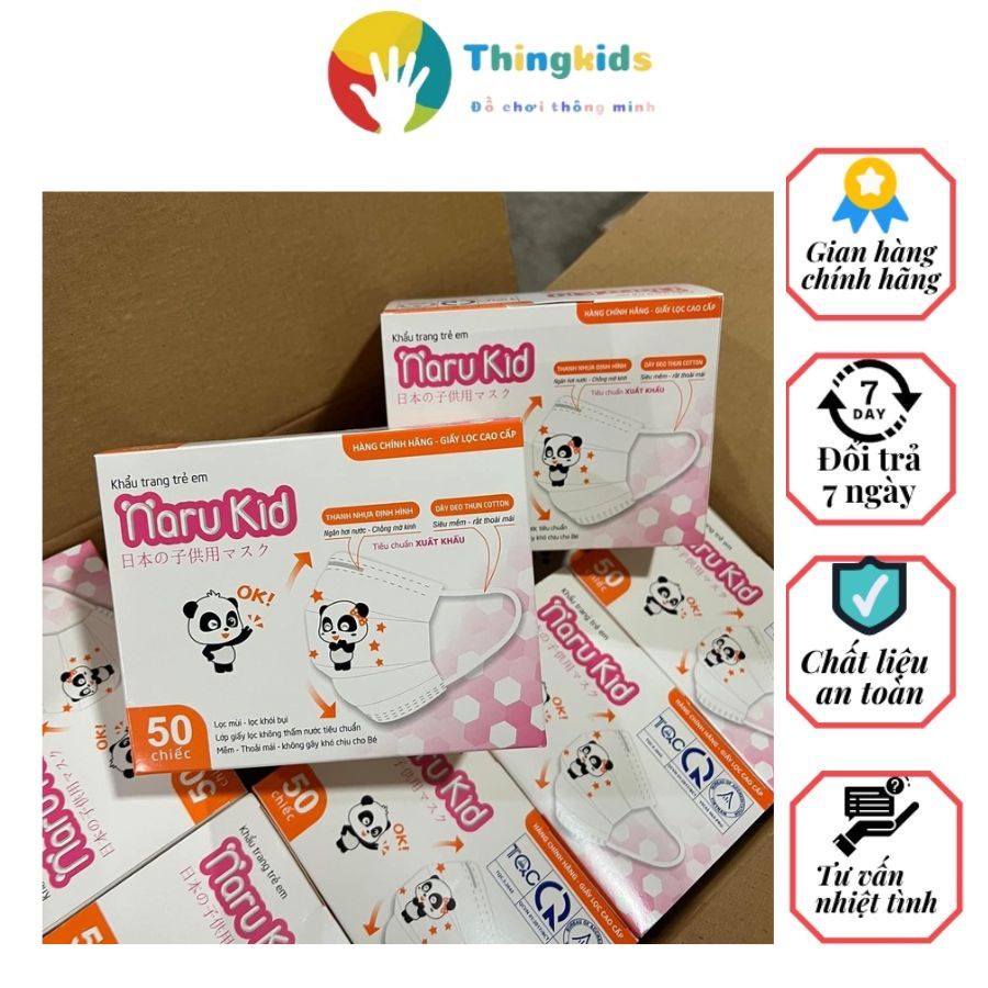 Hộp 50 Khẩu trang trẻ em giấy lọc kháng khuẩn NARU KIDD - Thingkids