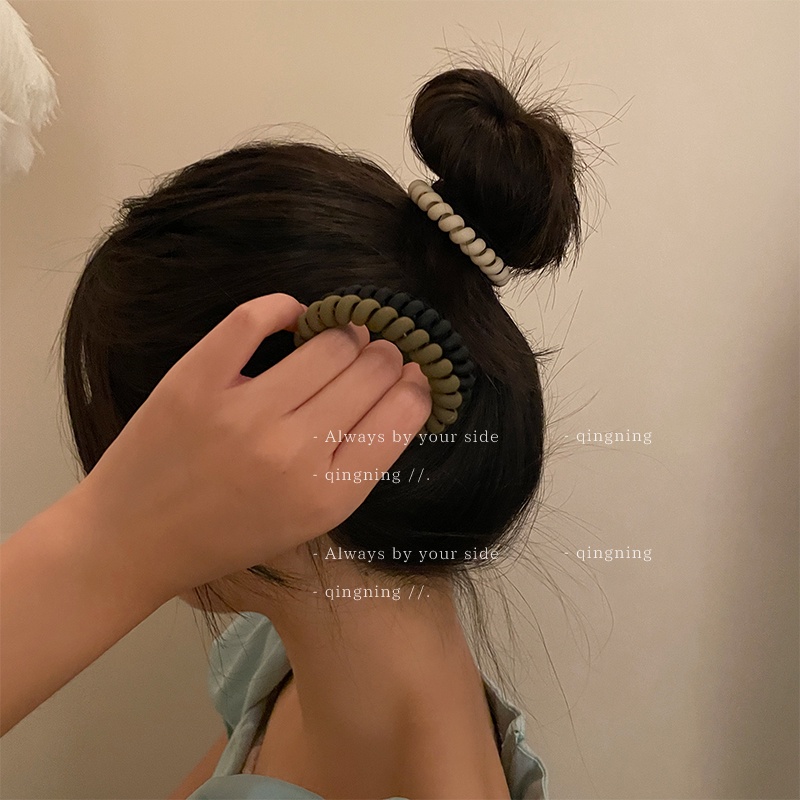Dây buộc tóc DREJEW bằng da mặt nhám màu trà sữa phong cách Hàn Quốc đơn giản 3