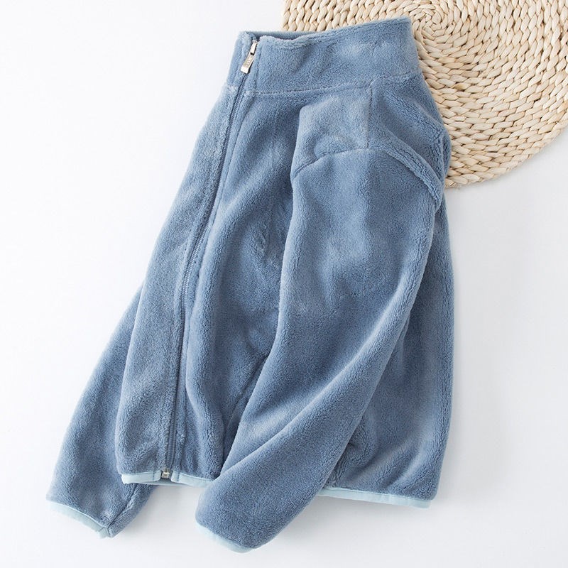 Áo Khoác Cardigan Lông Cừu San Hô Phối Khóa Kéo Thời Trang Thu Đông 2022 Mới Cho Bé