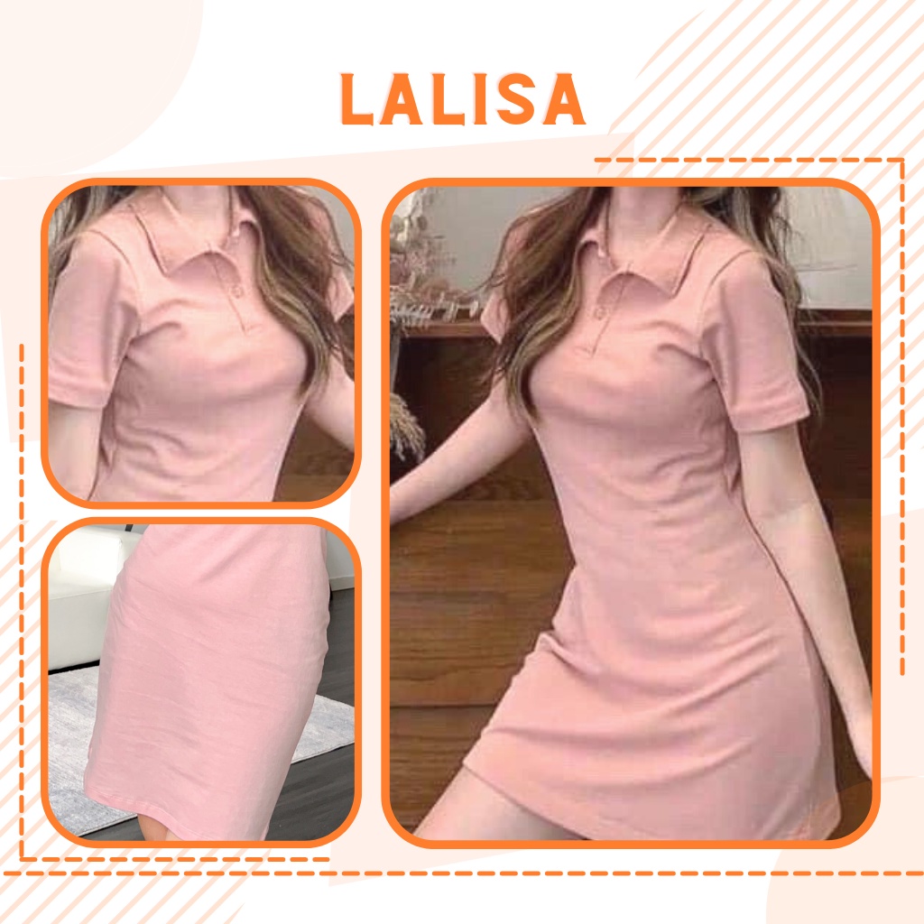 Váy Xinh Polo LALISA Thiết Kế Thời Trang Hàn Quốc Chất Thun Cotton Ôm Body Hai Màu Hồng Đen Đi Dự Tiệc, Đi Chơi VD005
