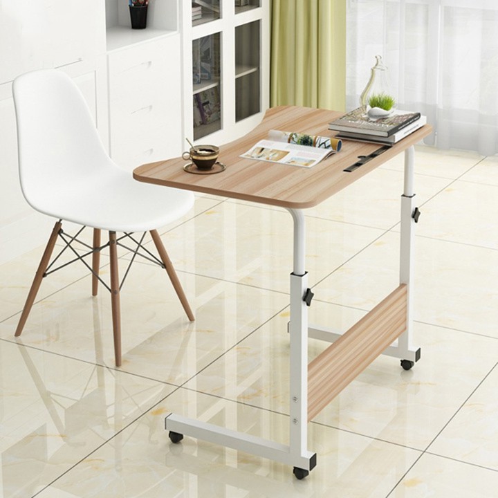 Bàn làm việc di động Newlife 60x40cm khuyết mặt chất liệu gỗ có khe cắm điện thoại máy tính bảng chỉnh cao thấp | BigBuy360 - bigbuy360.vn