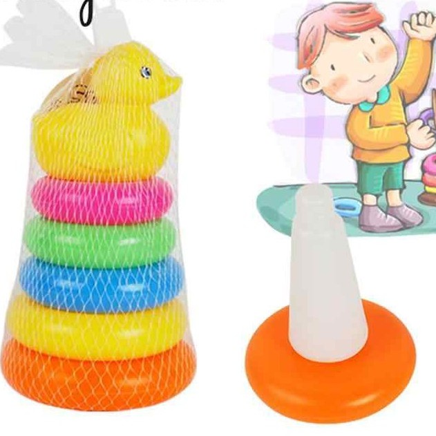 Đồ Chơi Tháp Chồng Vòng Tròn Vịt 5 Vòng 5 Màu + Vịt Vàng