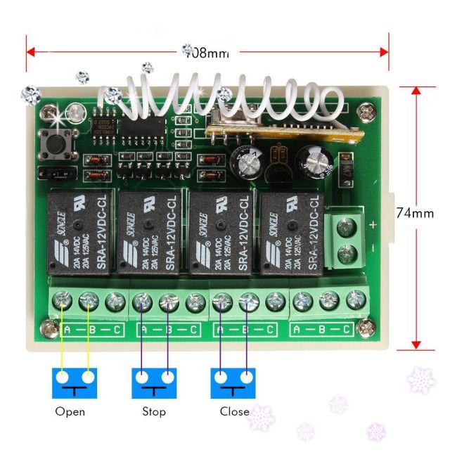 CHANNEL Bảng Mạch Công Tắc Điều Khiển Từ Xa 12v 4ch 433mhz Kèm 2 Phụ Kiện