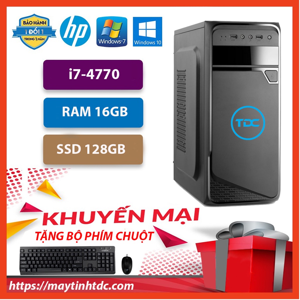 Case máy tính đồng bộ MAX PC CPU Core i7 4770 Ram 16GB SSD128GB+ Qùa tặng bộ phím chuột, bàn di chuột