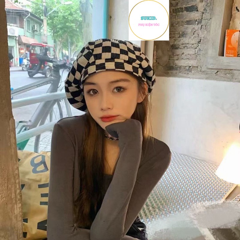 Mũ Nồi Nữ Caro Thời Trang Hàn Quốc Phong Cách Beret Sang Chảnh