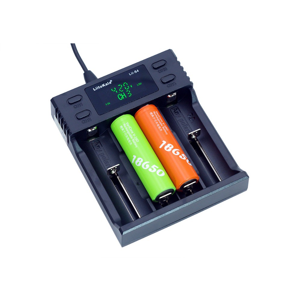 Bộ Sạc Pin Đa Năng LiitoKala Lii-S4 - Sạc pin thông minh, Sạc Pin Có LCD 3.7V 18650 18350 18500 16340 21700 20700B 20700