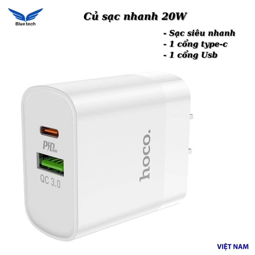 Bộ sạc siêu nhanh 20w Hoco C80 2 cổng chuẩn QC 3.0, PD,  Củ Sạc Nhanh C80 20w tương thích các dòng máy