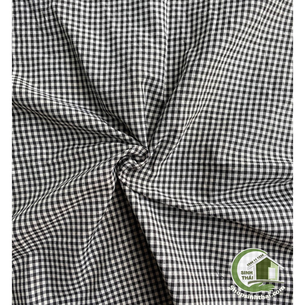 Vải cotton kẻ sọc caro nhuyễn nhỏ màu trắng đen