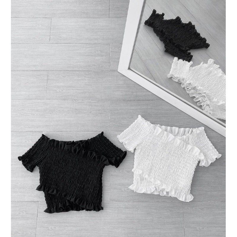 🎀Áo Nhún Thun Đắp Chéo Trễ Vai Fom Croptop Dễ Thương Nữ Tính