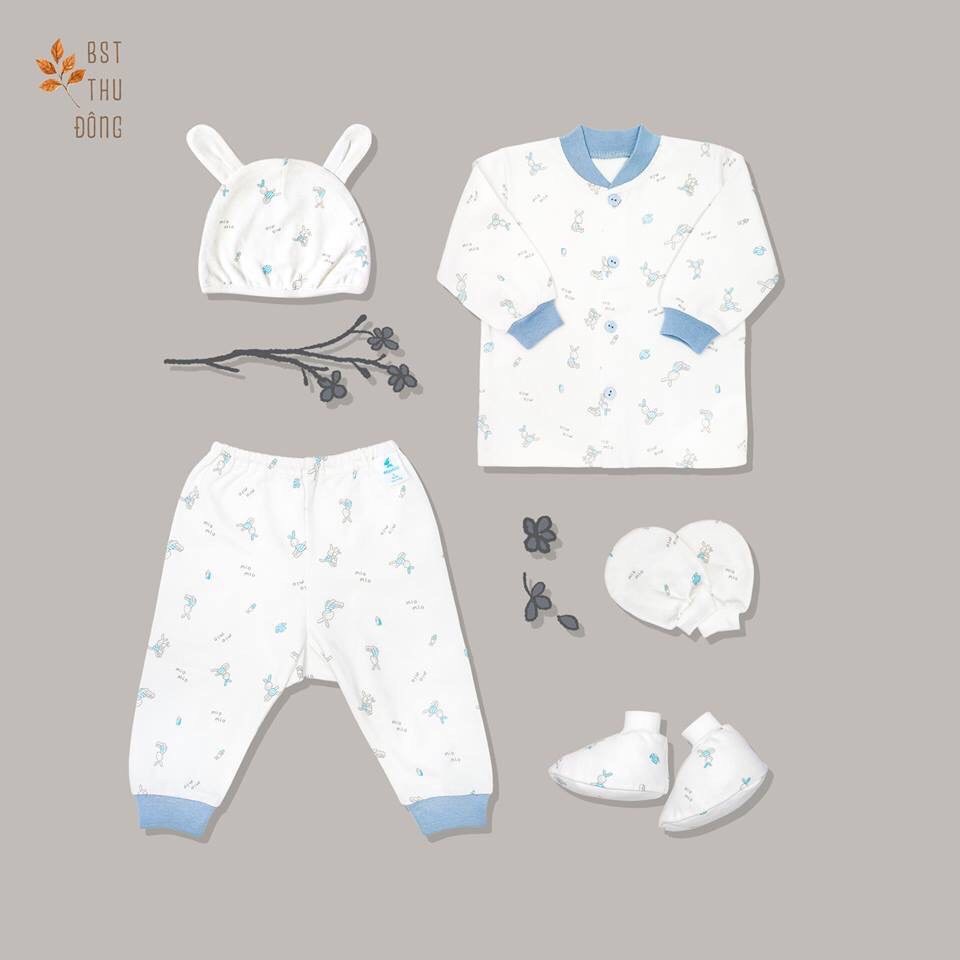 Bộ quần áo cài giữa dài tay dày Mio Mio cho bé trai và bé gái