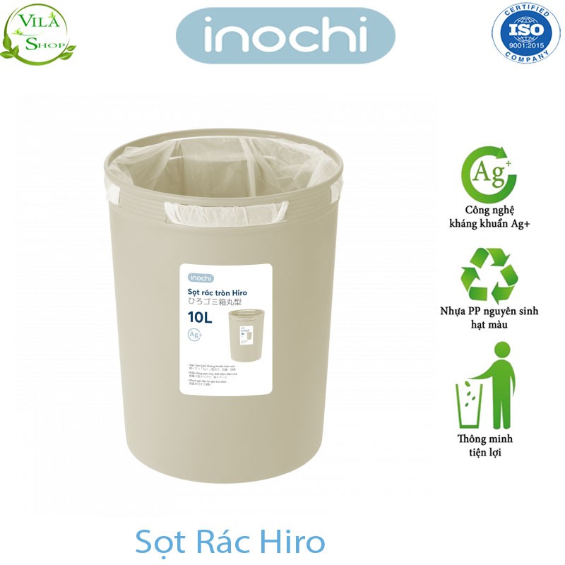 Thùng Đựng Rác, Giỏ Rác - Sọt Rác Tròn Hiro 5L-10L-15L Inochi Có Cài Túi Rác Đa Năng Tiện Lợi