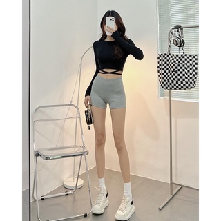 Áo Thun Gân Croptop Cột Dây Eo Tay Dài