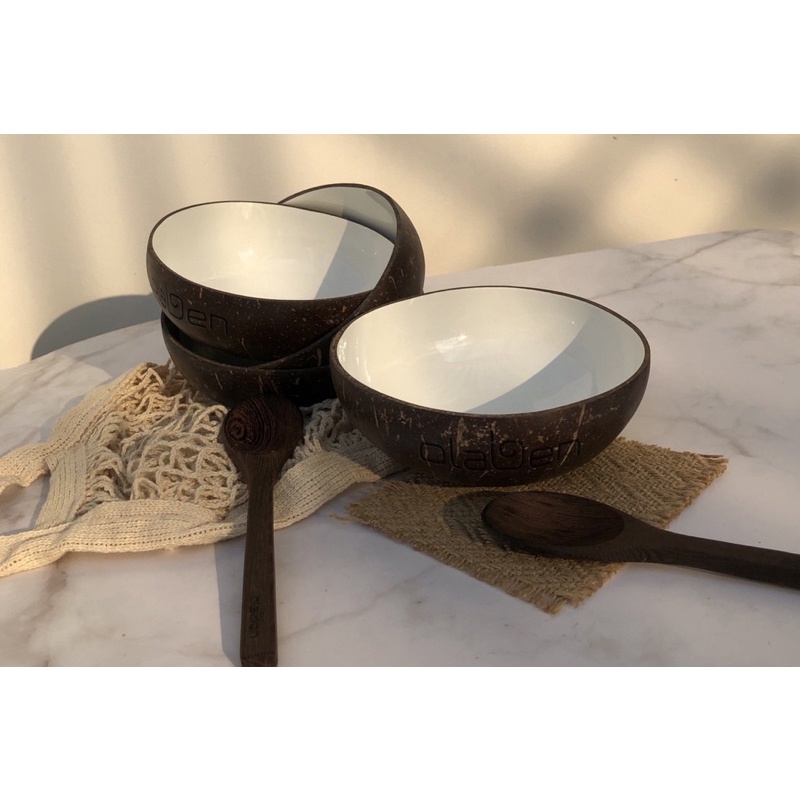 Combo chén gáo dừa + muỗng gỗ dừa Olaben Nutrition